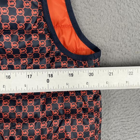 Michael Kors Vest Mens Medium Orange Navy Reversible Puffer Quilted MK Logo - Picture 13 of 16